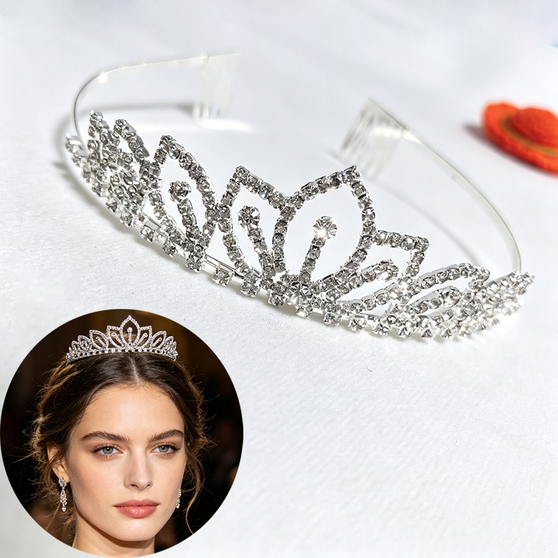 Women'S Hair Accessories Wedding - Silver Color Sparkling Rhinestone Crown Bridal
