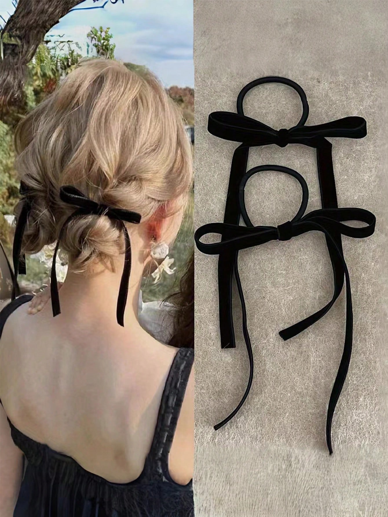 Hair Tie Velvet - 2/8pcs Fashion Black Velvet Bow Hair