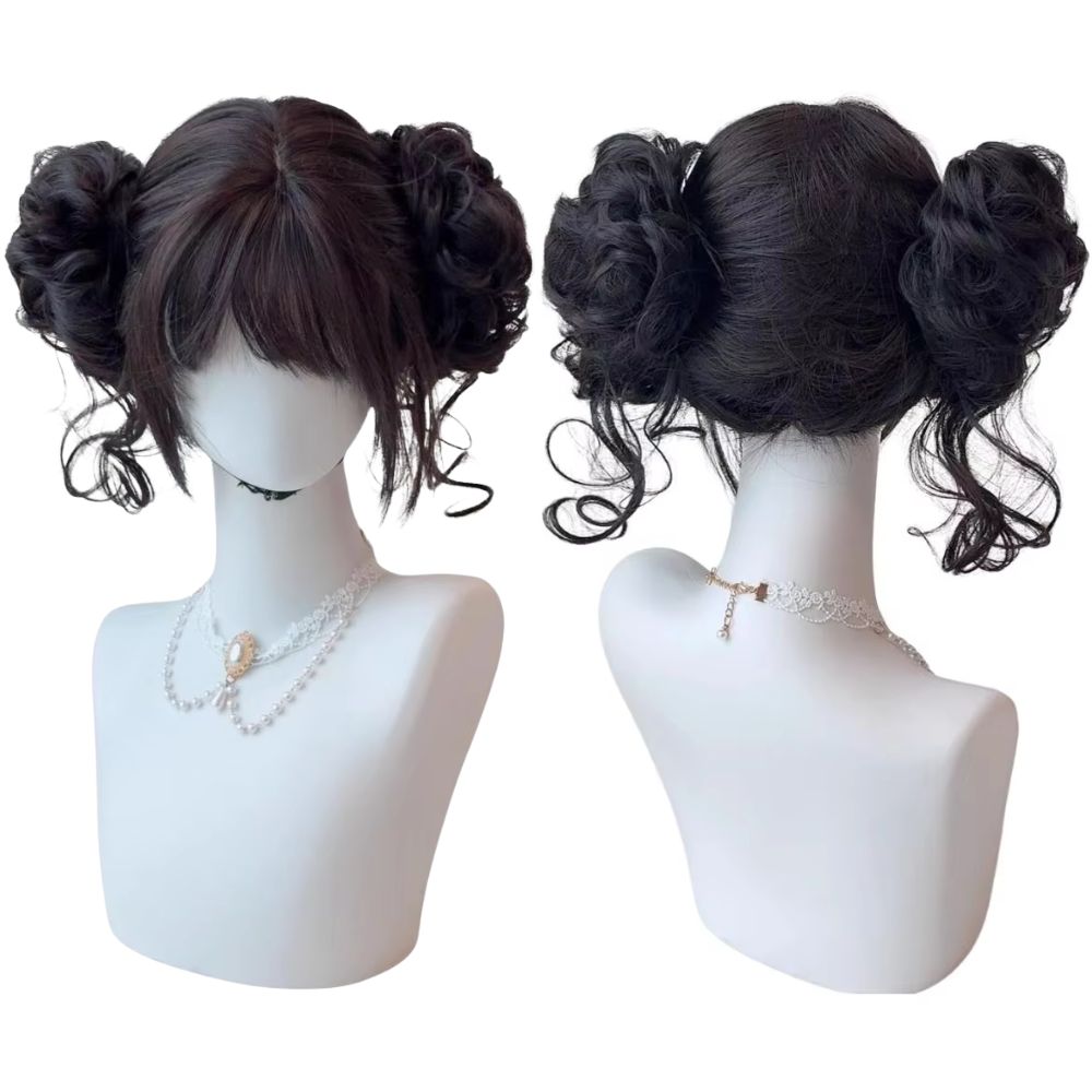 Women Accessories Kit - Cute Double Buns Wig Cosplay Wig