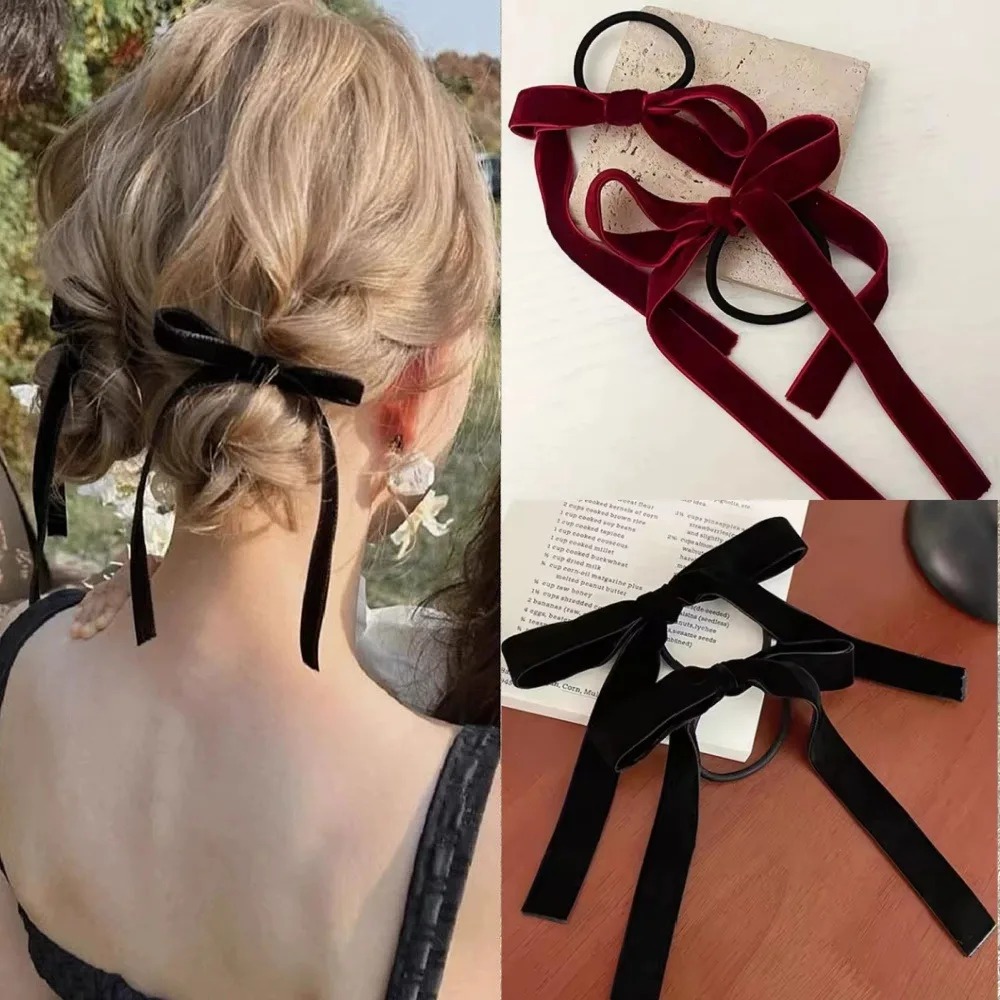2Pcs Fashion Black Velvet Bow  - Hair Tie Velvet review and price