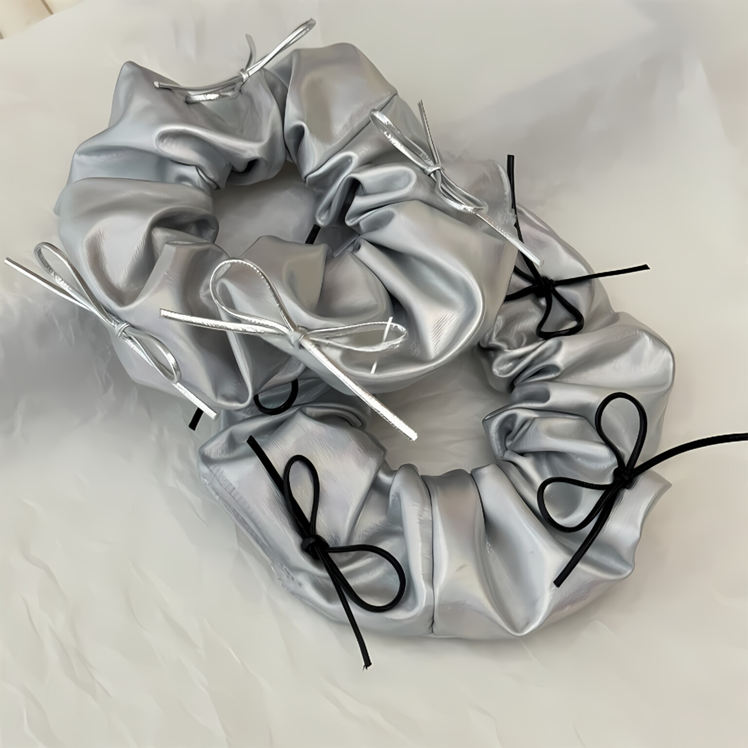 Silver Faux Leather Bow Oversi - Hair Tie Velvet review and price