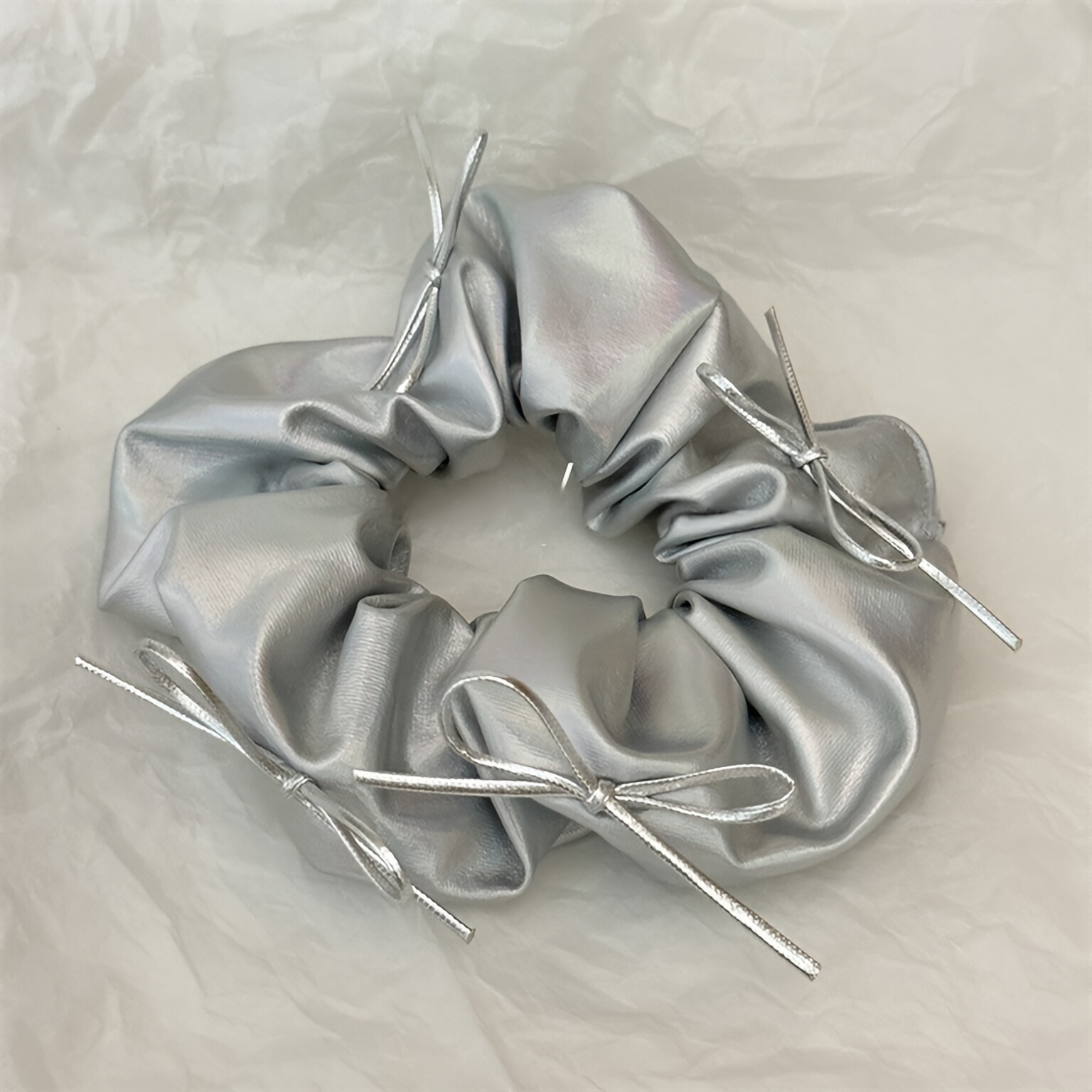 Silver Faux Leather Bow Oversi - Hair Tie Velvet review and price